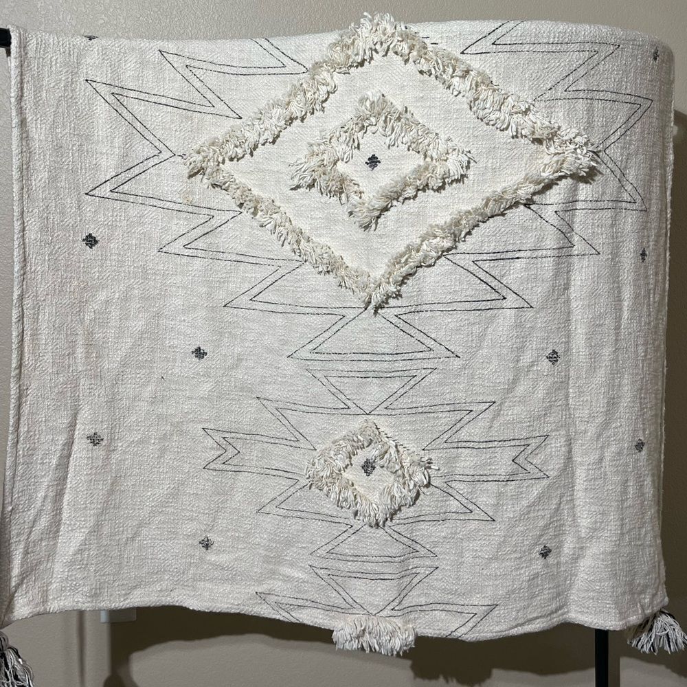 Urban Outfitters Cream Geometric Throw Blanket